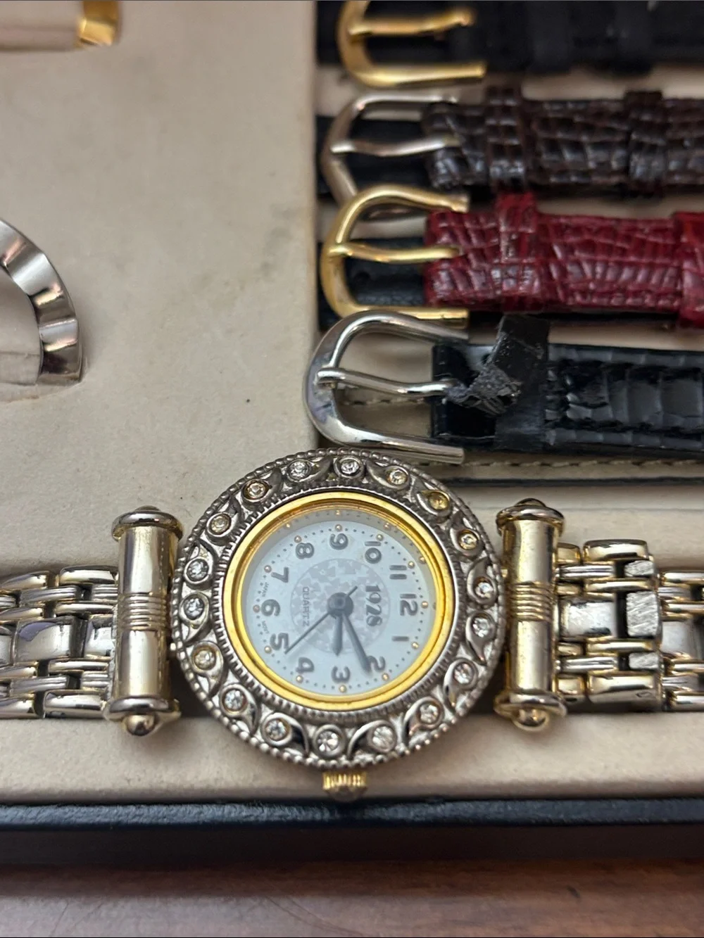 1928 Two-Tone Gold and Silver Ladies Watch Set with Interchangeable Straps